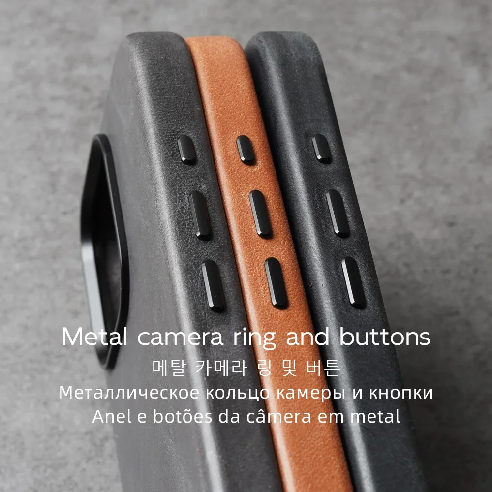 YMW Waxed Genuine Leather Case for iPhone 16 Pro Max 15 14 Magnetic Vegetable Tanned Cowhide Phone Cover 4