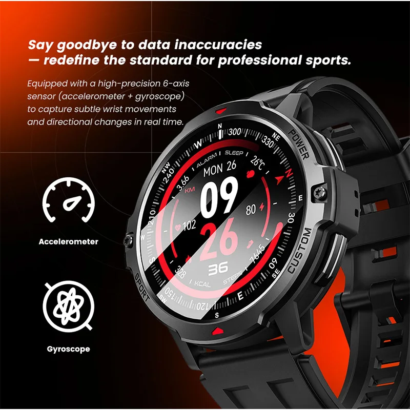 Orologio sportivo intelligente Posizionamento GNSS Monitoraggio dinamico della frequenza cardiaca Monitoraggio dello stress e del sonno Oltre 100 modalità sportive Orologio intelligente da uomo - Image 3