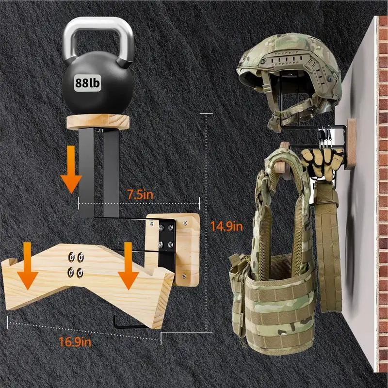 Motorcycle Equipment Storage Wooden Shelf Wall Mount All In 1 Wall Mounted Helmets Rack With Hanger Helmets For Baseball