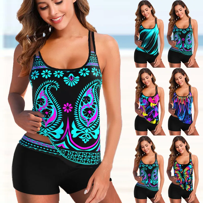 

2022 Plus Size Tankini New Print Swimwear Women Swimsuit Female Bikini Set Print Bodysuit Bathing Suit Summer Beachwear 5XL