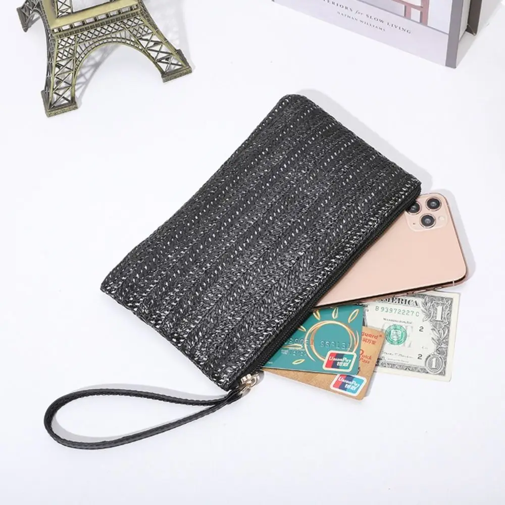 Fashion Ladies Weaving Bag Wristlet Clutch Women Daily Money Phone Clutch Solid Straw Woven Coin Purse Beach Wallet Card Holder 4