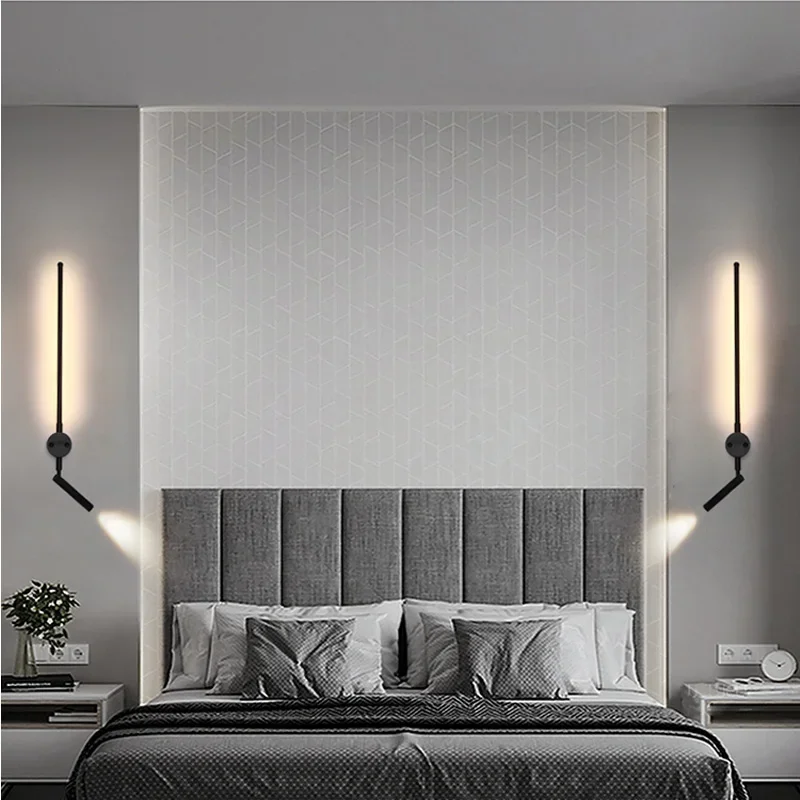 Modern Long LED Wall Lights Bedroom Decoration Indoor Living Room Fixture Black Wall Lamps Stair Hallway Background Sconces
