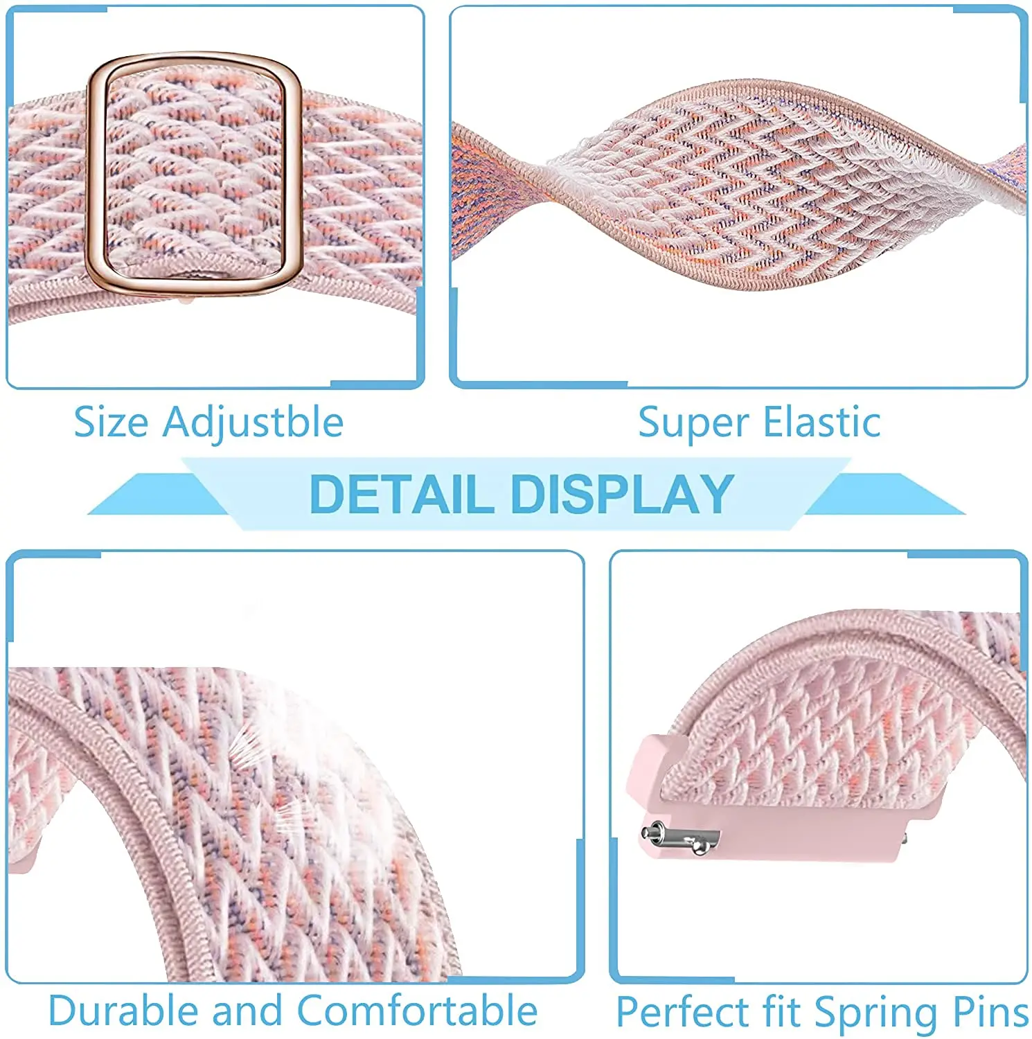 Nylon Loop Adjustable Elastic Bracelet Strap - 20mm/22mm