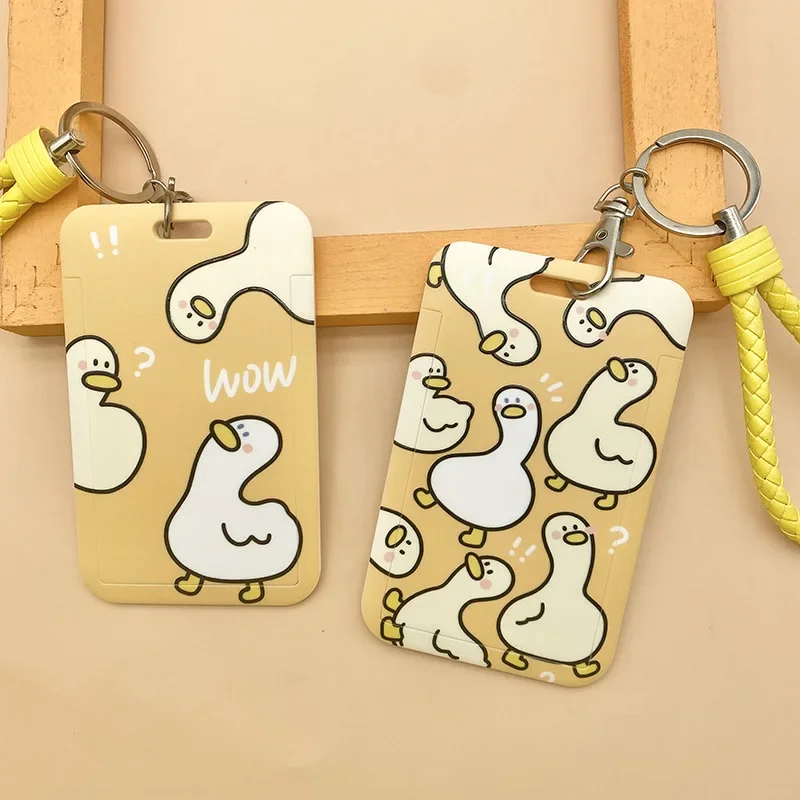 Cartoon card holder Little Yellow Duck Card Cover Card Access Badge Holder Long Rope Neck Strap Lanyard Badge Protective