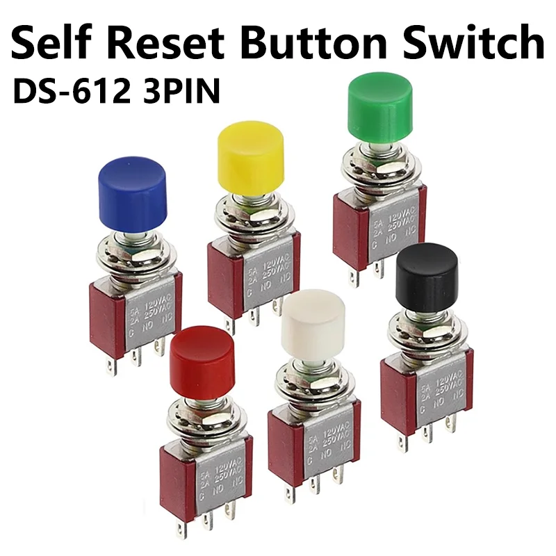 6MM 3Pin C-NO-NC DS-612 Mini Momentary Automatic Return Push Button Switch ON-(ON) 2A250VAC/5A120VAC 5/20/100PCS push button switch
