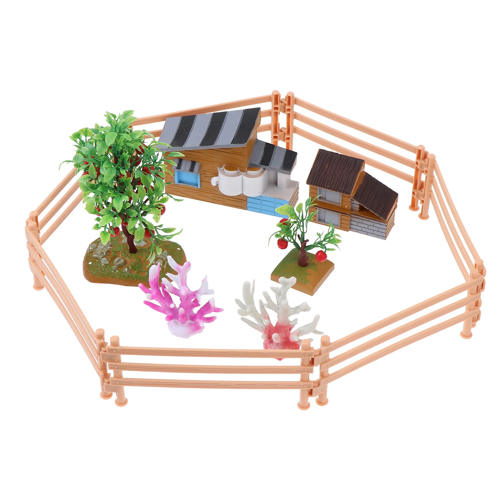 1세트 농가 장면 미니 농장 시뮬레이션 과일 나무 울타리 DIY 액세서리 어린..