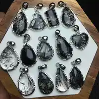 Unit One Piece 925 Silver With Natural Black Rutilated Hair Quartz Gemstone Crystal Teardrops Pendant For Gift 1