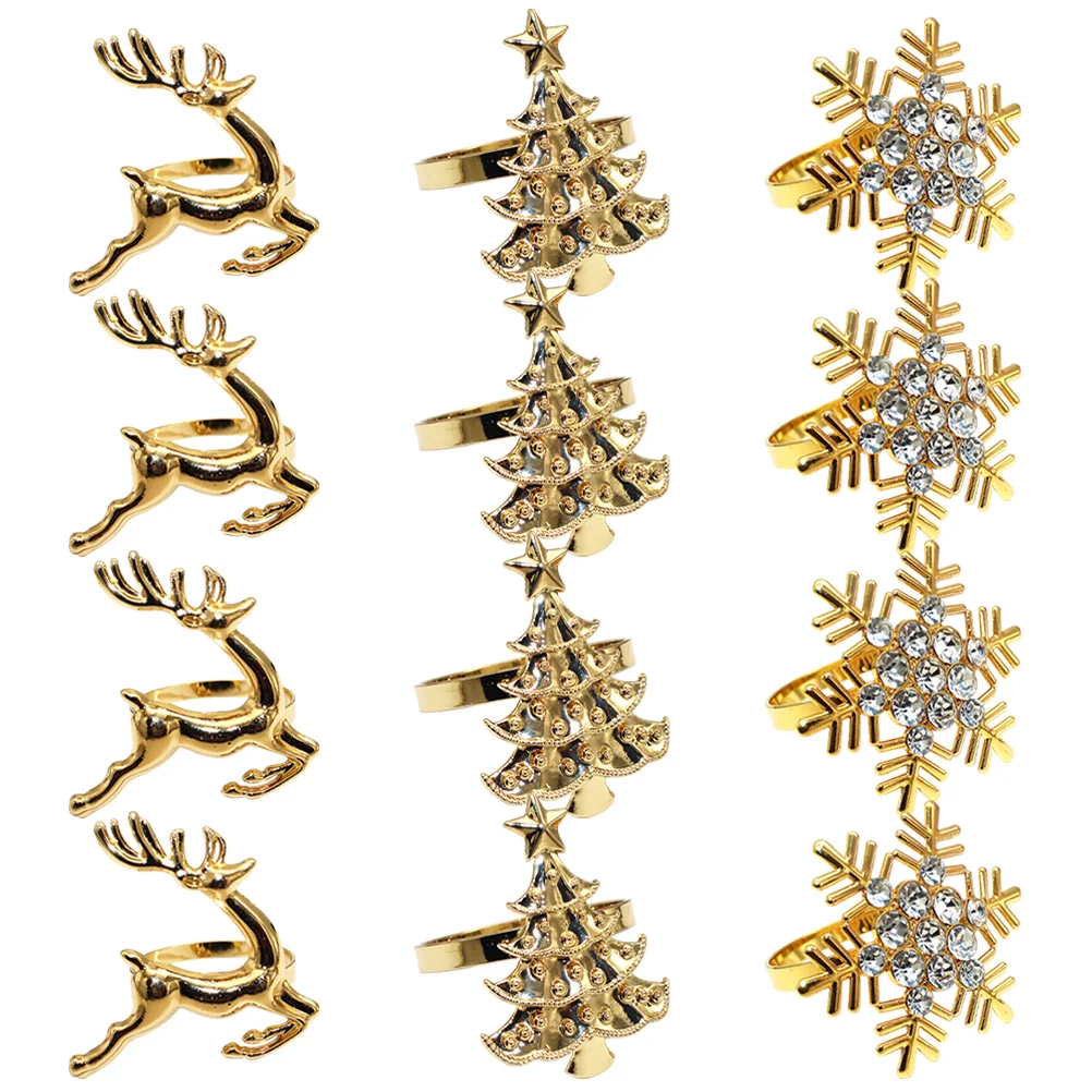 

12 Pcs Christmas Deer Tree Napkin Ring Delicate Dining Decors Buckle Alloy Decorative Holders Creative Christmas-tree