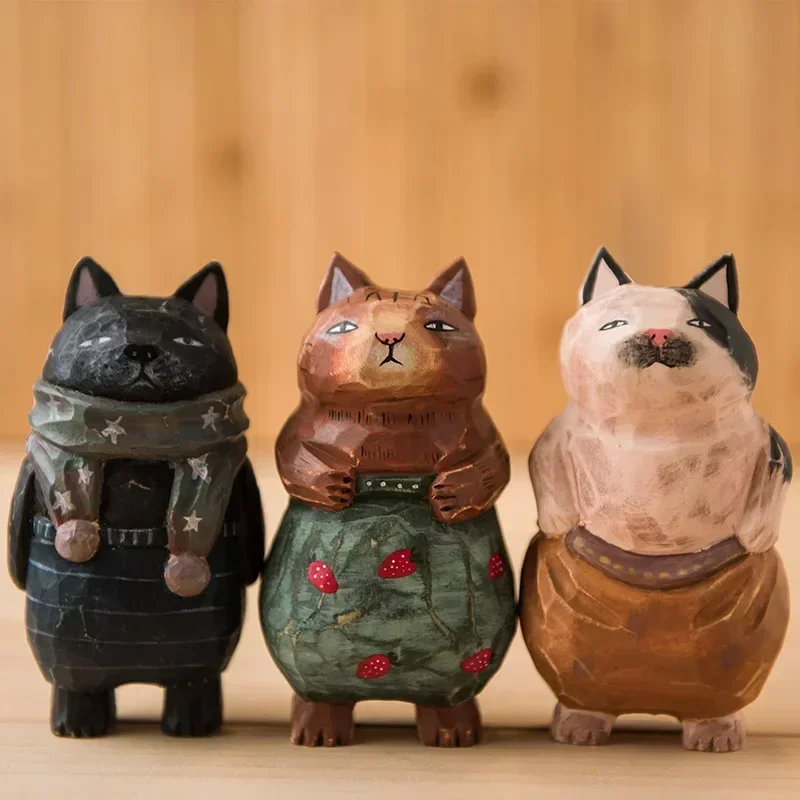 

Wooden Cat Sculpture Wood Carving Cat Ornament Sculpture Handicraft Cat Doll Solid Wood Hand Carved Desktop Ornament Gift