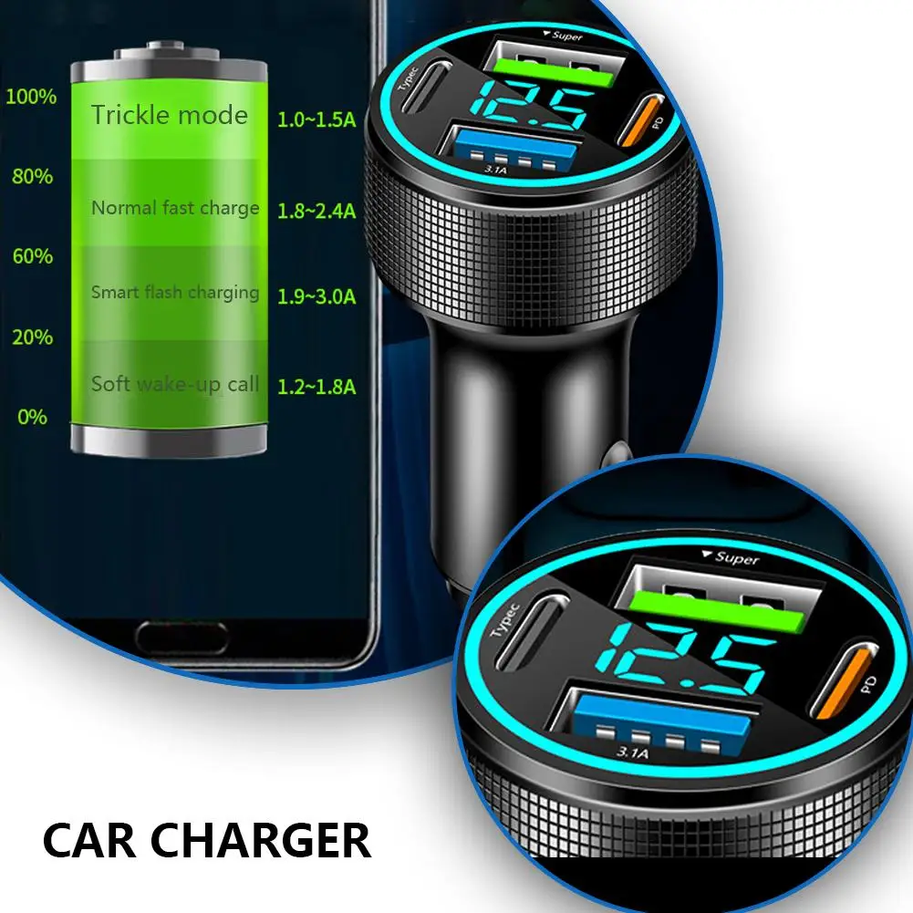 

200W Car Charger Fast Charging Adapter 4 Port USB Car Charger Type C PD for Various Smartphones Automotive Accessories L8F9