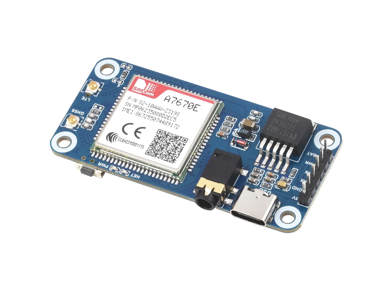 Waveshare  ̿ Cat-1/GSM/GPRS/GNSS HAT, A7670E , LTE Cat-1/2G ,   5/4B/3B/Pi Zero