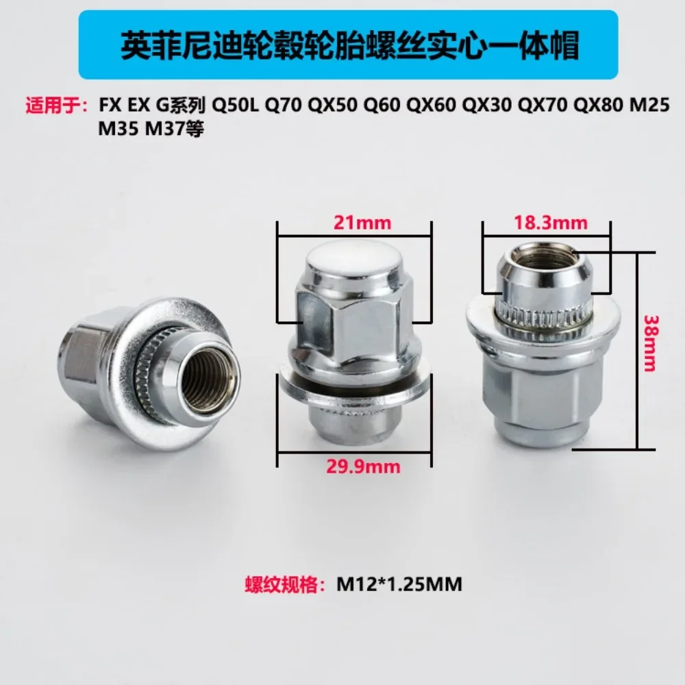 Mag Seat Lug Nut Wheel Hub Screw Suit for Infiniti Nissan Series M12x1.25 Hex 21mm Thickness 38mm 1pc