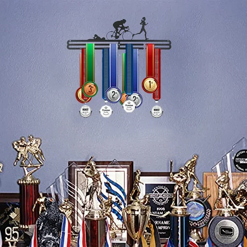 Premium Matt Black Metal Sports Medal and Football Display Rack Wall Mount