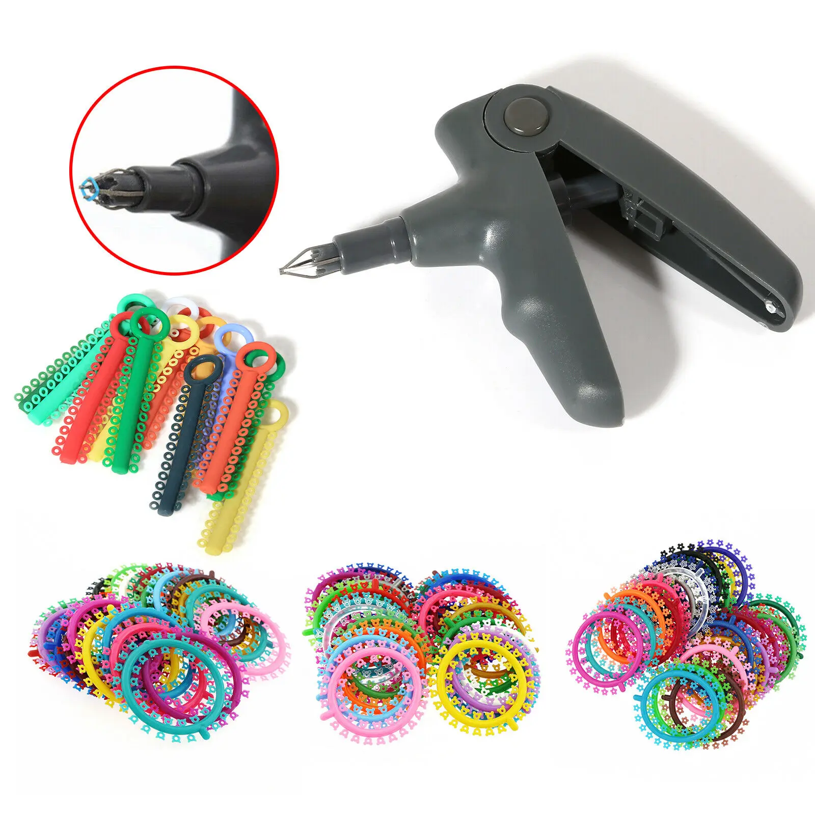 

Dental Orthodontics Ligature Ties Rubber Bands Elastic Multi-Color/Gun Dispenser