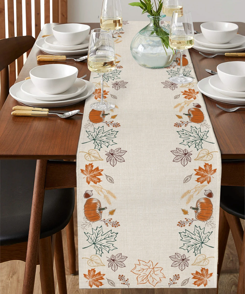 Description Picture 4 of itemThanksgiving Autumn Pumpkin Dining Table Runner Wedding Decor Linen Table Runner for Dining Table Christmas Decoration
