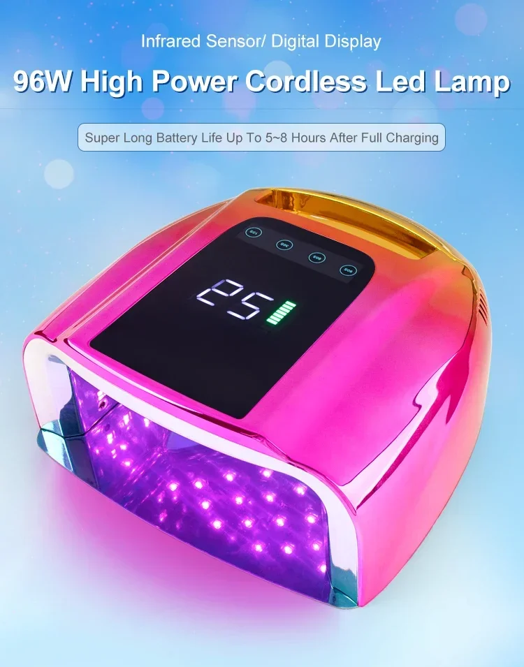 Professional wireless Skin Care Blue Light deep inside firm UV/Led Nail light lamp 96W drying gel evenly all finger 4