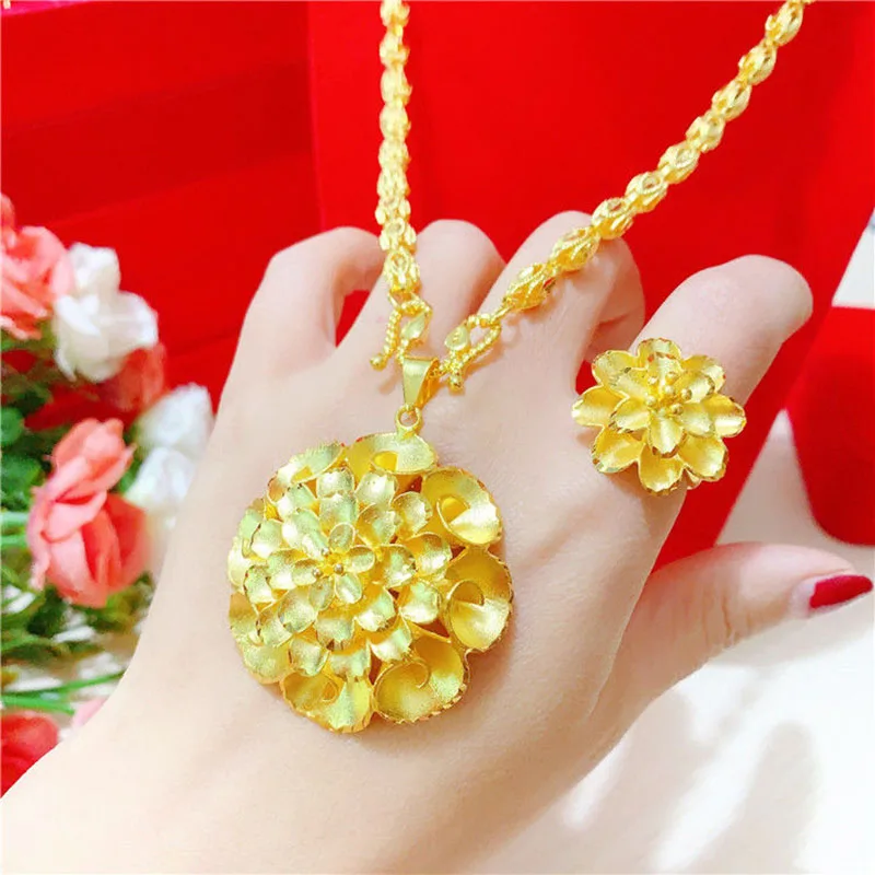 Dubai Fashion Jewelry Set 24K Gold Plated Necklace Ring CHD21471