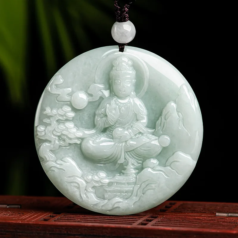 

Natural Myanmar Jade Landscape Guanyin Buddha Pendant Waxy Jadeite Charms Men's Necklace Women's Jewelry Drop Shipping