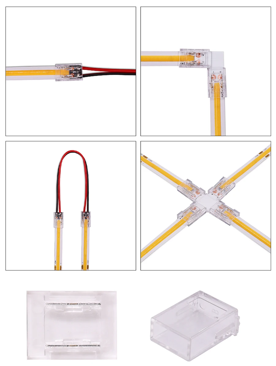 5pcs Flexible COB Strip Fast Connector 8mm 10mm Width COB Strip LED Tape FOB Solderless Joint Wire Right Angel Connectors