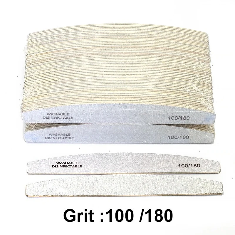 50/100개입 전문가용 나무 네일 파일 180/240 버퍼 100/180 그레이 보트형 나무 사포 블록 젤 폴리셔 샌딩 네일 파일