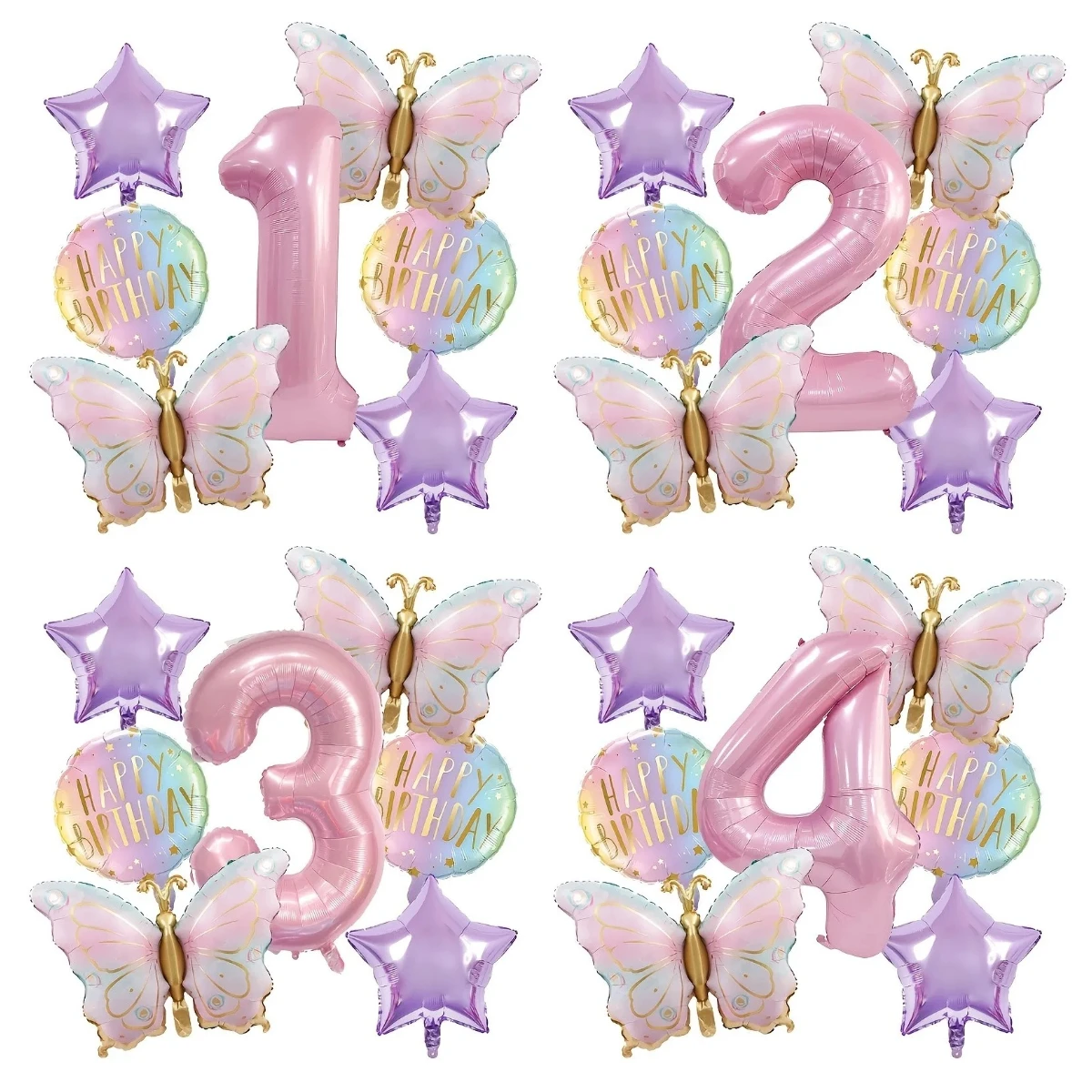 Pink Butterfly & Number Balloons Party Set - Ideal for Celebrations & Showers