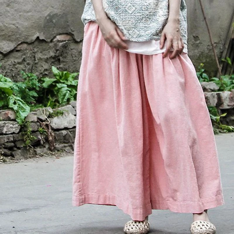 Women Wide Leg Pants Vintage Elastic Waist Original 2022 Fall New Vintage Trouser Loose Pink Cotton Linen Vintage Pants FT844 crop pants for women