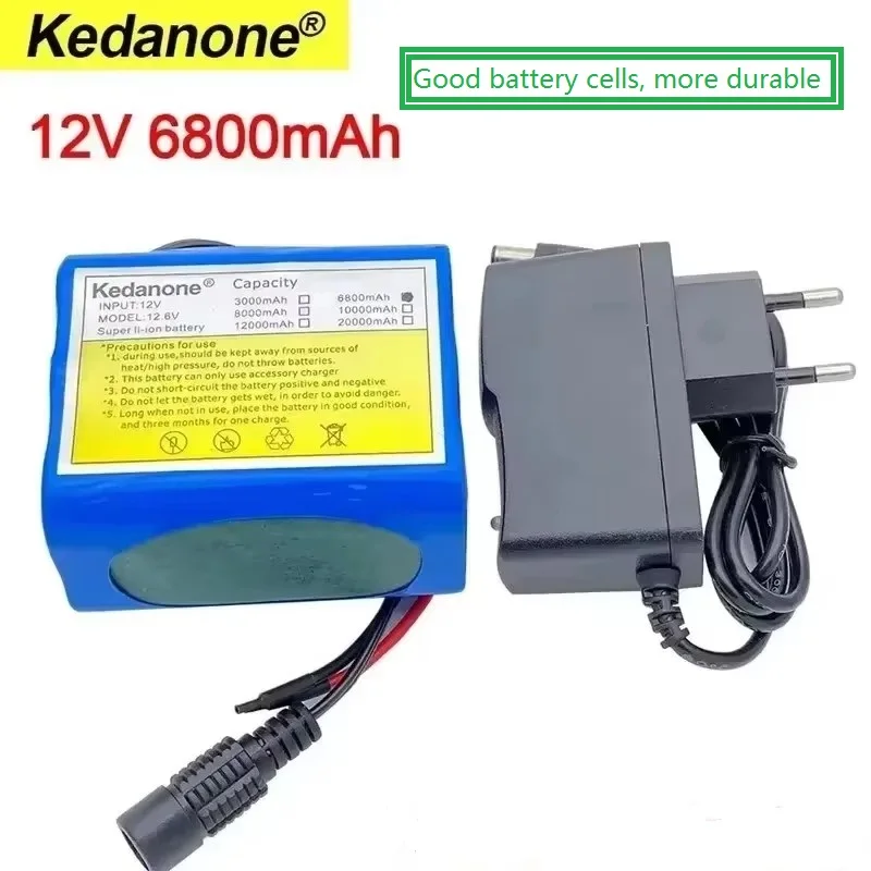 Nuova Batteria agli Ioni di Litio 18650 12V 6800mAh 6.8 Ah Ricaricabile con Scheda di Protezione BMS + Caricabatterie 12.6V