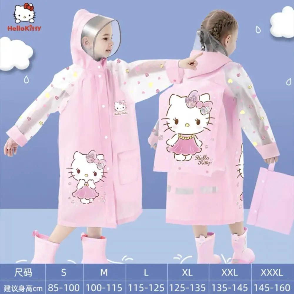 Sanrio Hellokitty Integrated Raincoat School Bag Seat Child Girl Waterproof with Cover Cartoon Cute Environmental Friendly