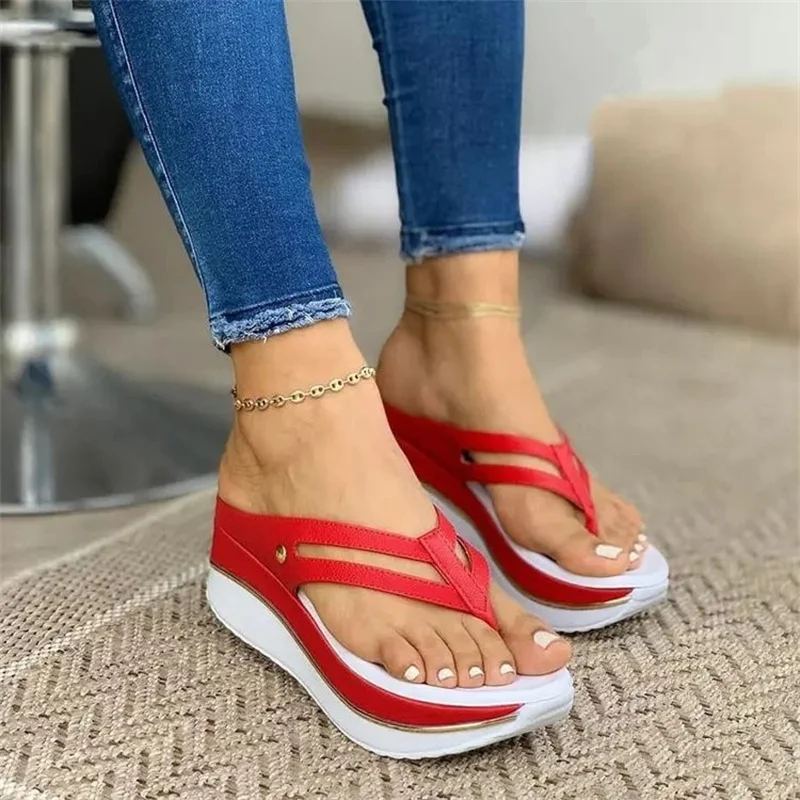 Women Wedges Slip Flip Flops Beach Sandals Shoes Indoor Outdoor Chunky  Sandals Sandalias   Mujeres 2023 New