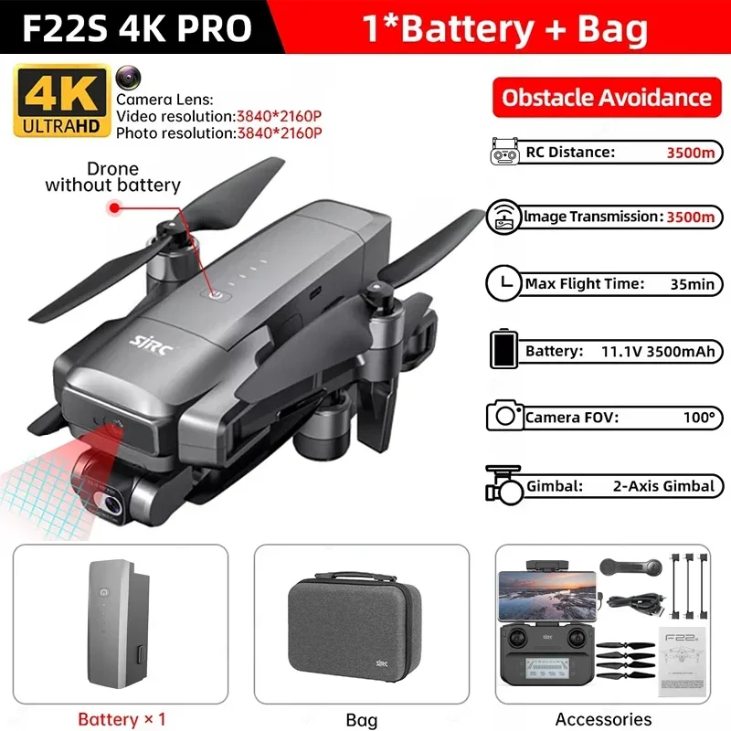 ตัวเลือกสินค้า โดรนถ่ายภาพ 4K พร้อม Gimbal ป้องกันสั่น บินไกล 3.5 กม.