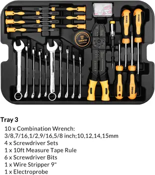 DEKO 258 Piece Tool Kit with Rolling Tool Box Socket Wrench Hand Tool Set Mechanic Case Trolley Portable 6