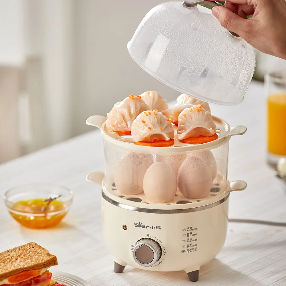 Bear Egg Cooker,14 Egg Capacity Rapid Electric Egg Cooker with Auto Shut-Off  Timer for Hard Boiled Eggs, Poached Eggs, Scrambled Eggs, or Omelets,Single  or Double Layer Use