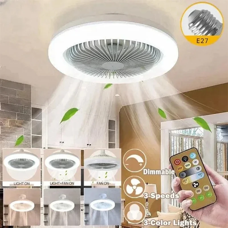 

3In1 Ceiling Fan With Lighting Lamp E27 Converter Base With Remote Control For Bedroom Living Home Silent Ac85-265v