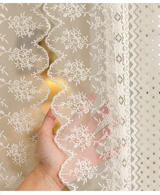 Tende In Voile 2 Pezzi - 130x300 Cm Cadauna, Bianco Con Fiori E Pizzo, Per Camera Da Letto - Foto 6