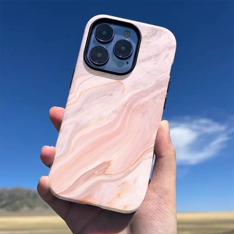 Luxury Pink Marble Pattern Dual-Layer Phone Case