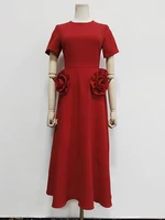 GALCAUR-فساتين مزينة بقطع القماش للنساء ، رقبة مستديرة ، أكمام قصيرة ، خصر مرتفع ، فستان تنحيف بسيط أنيق ، متين ، نسائي 1