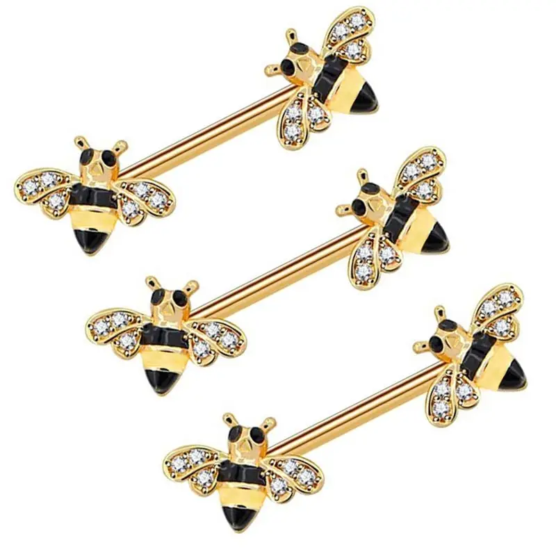 

Nipple Ring Surgical Steel Body Piercing Jewelry gold color Nipple barbell jewelry Bee Nipple Barbell 14g Yellow Epoxy CZ