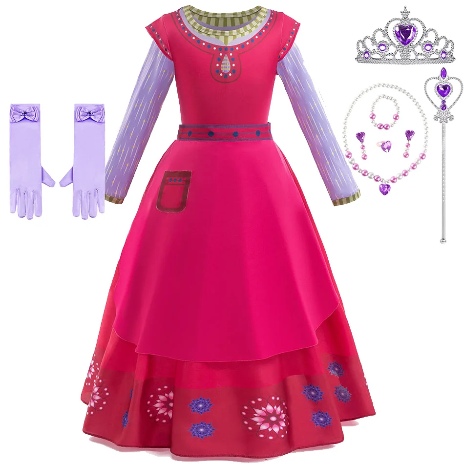 

3-10Y Kids Cosplay Dresses Girl's Purple Long Sleeved Round Neck Printed Dress Christmas Carnival Role Playing Princess Dress