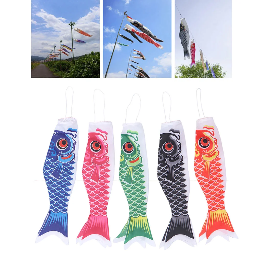 

5 Pcs Carp Streamer Hanging Ornaments Wind Flag Windsocks Outdoor Flags Animal Garden Satin Direction Japanese Decor