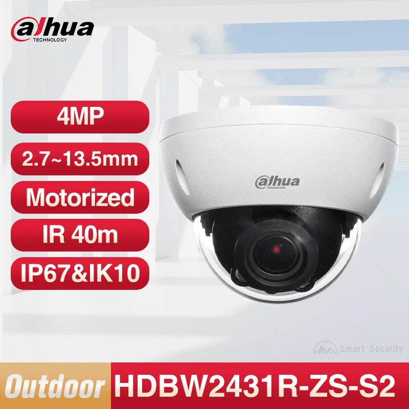 Dahua 4Mp Hd Zoom Motorizzato Obiettivo Dome Camera Outdoor Starlight Monitor Supporta Sd Card Ir 40M Poe Ip67 Ik10 Ipc-Hdbw2431R-Zs-S2