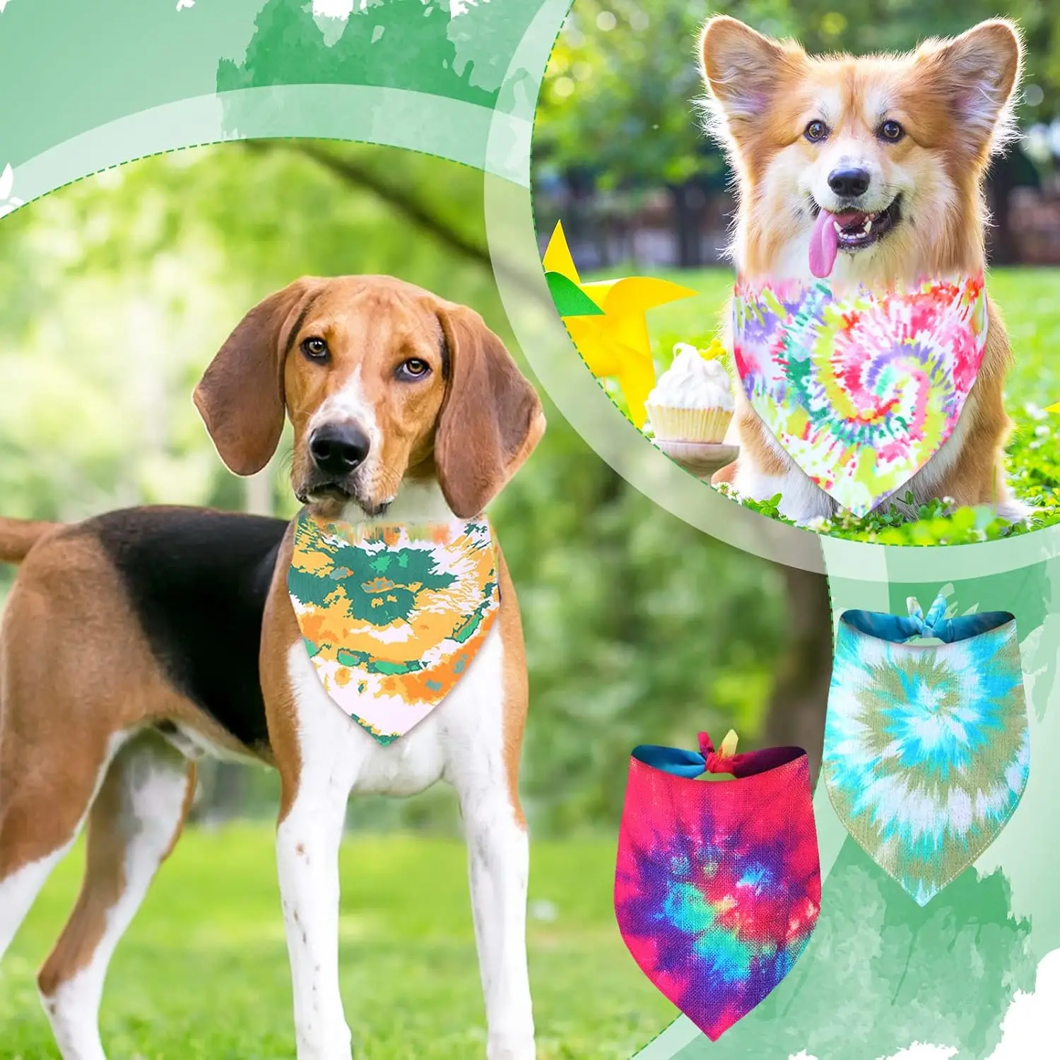 50 Pcs Tie Dye Dog Bandanas Bulk Spring Summer for Pet Grooming Salon Triangle Washable Dog Bib Kerchief for Small Medium Large 4