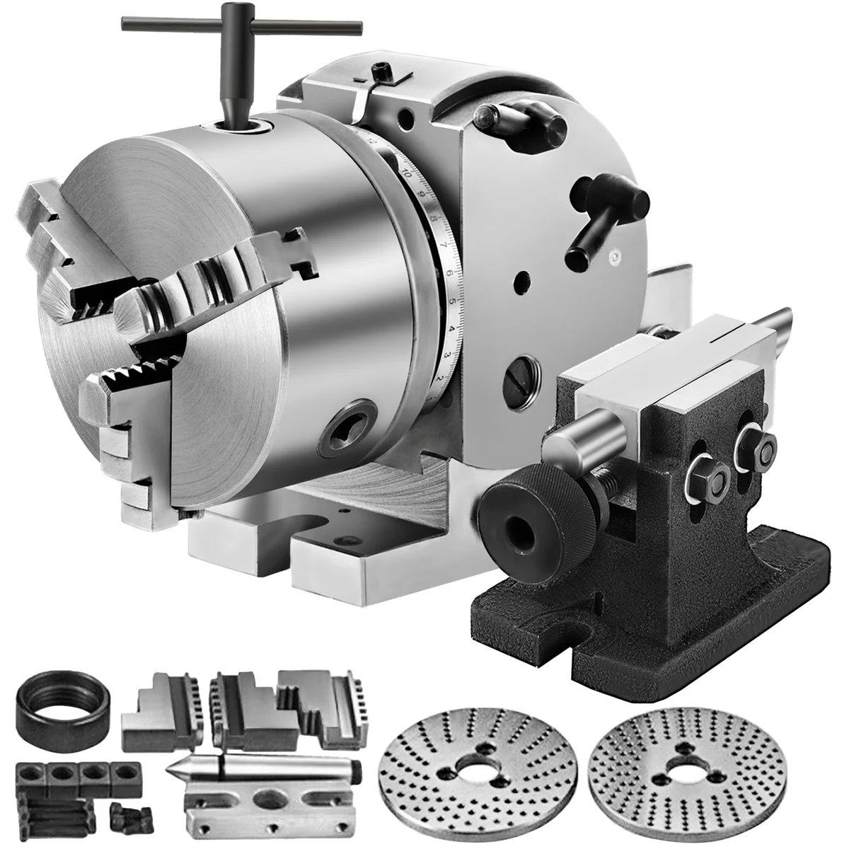 SucceBuy Dividing Head Precision Semi Universal BS-0 5" / 4" 3-Jaw Indexing Head Tailstock & Chuck for Drilling Milling Grinding