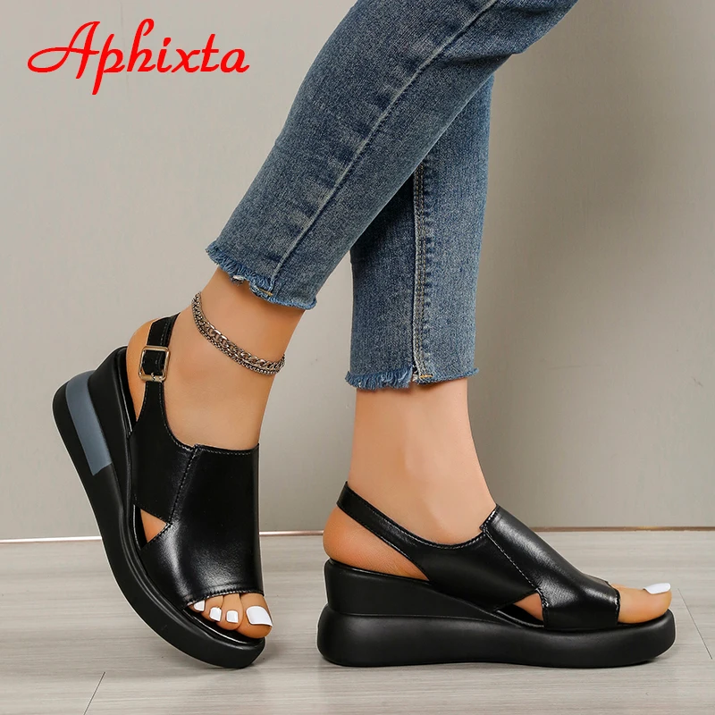 Aphixta 2025 Wedge Sandals Peep Toe Buckle Shoes Woman Platform Ankle Strap Fashion Cool Summer Super High Heel Shoes