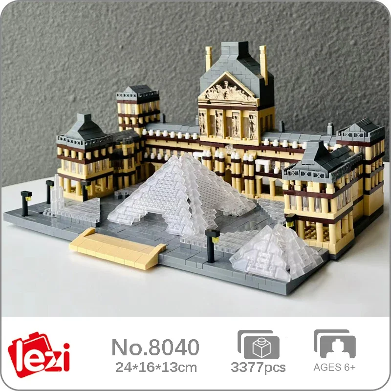 

Lezi 8040 г., мировая архитектура, Париж, Лувр, музей, фонтан, дворец, «сделай сам», мини-алмазные блоки, кирпичи, игрушки для детей, без коробки