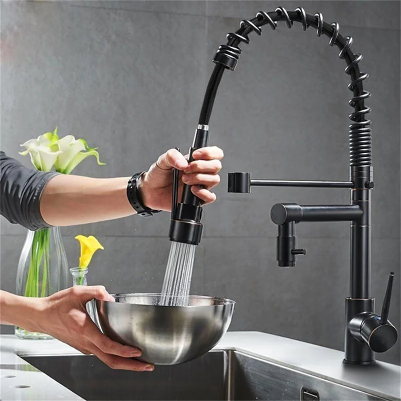 Kitchen Faucet Oil Rubbed Bronze& Chrome & Brushed Nickel Kitchen Vessel Sink Mixer Tap Swivel Spray Mounted Kitchen Water Tap