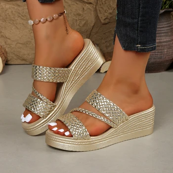 Women Wedges Sandals 2026 New Summer Women Slip on High-heeled Fashion Woman Shoes Comfortable Flower Outdoor Platform Sandals 1