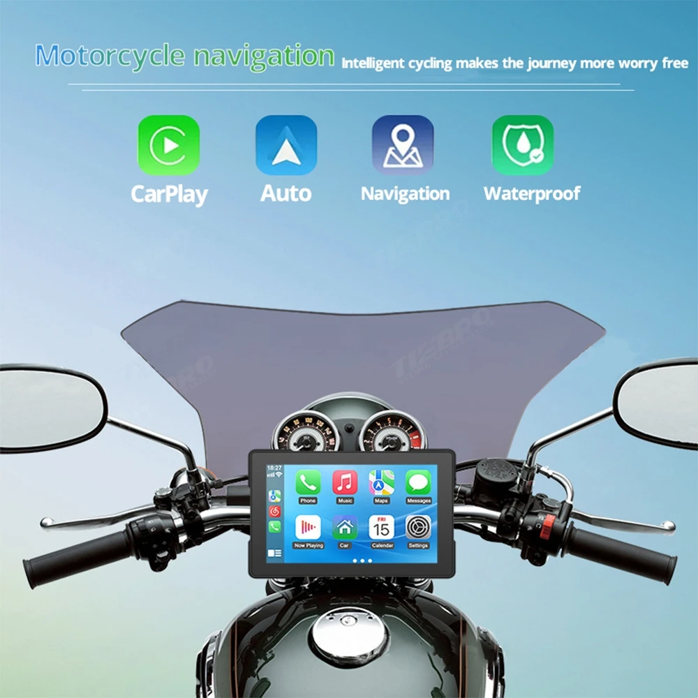TIEBRO 512T Motorcycle Screen Carplay Moto Navigation Waterproof Screen Portable Motorcycle Wireless Android Auto Monitor GPS