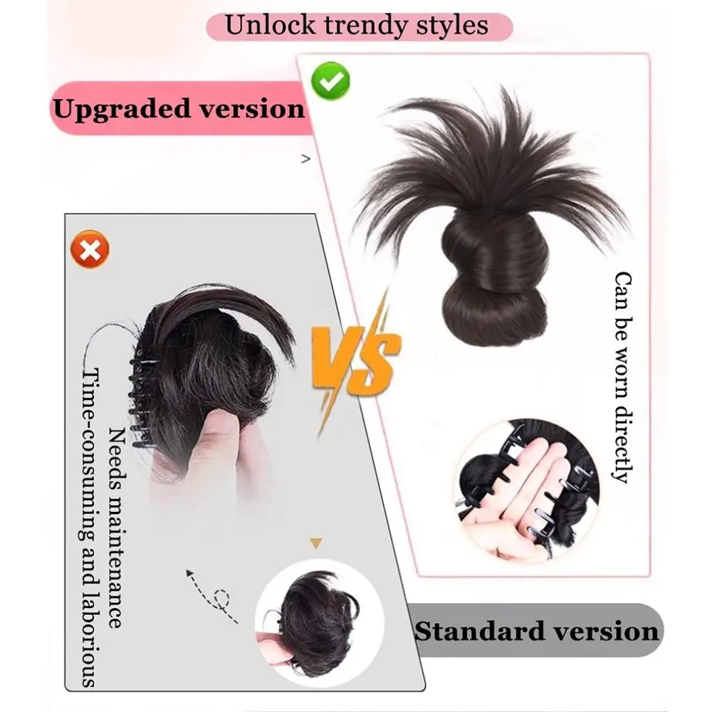New High Temperature Wire Synthetic Half-tie Hair Claw Black Brown Lazy Meatball Head Wig Catch Clip Women