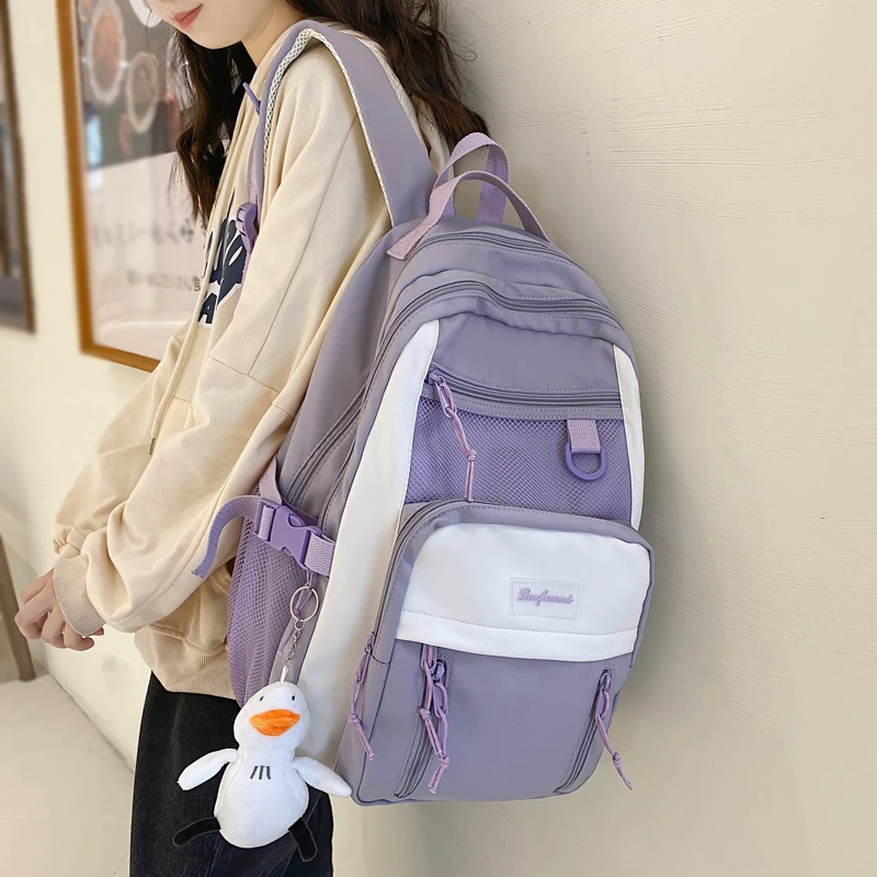 DCIMOR Vertical Zipper Match Color Women Backpack Female Nylon Mesh Travel Bag Cool Multi-pocket Waterproof Schoolbag for Girls