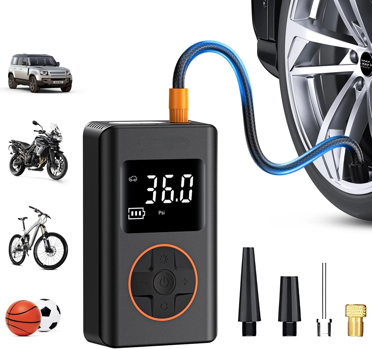 Tire Inflator Portable Air Compressor 150 PSI Cordless Mini Bike Tire Pump, Air Pump for Car with Pressure Gauge, LED Light 1